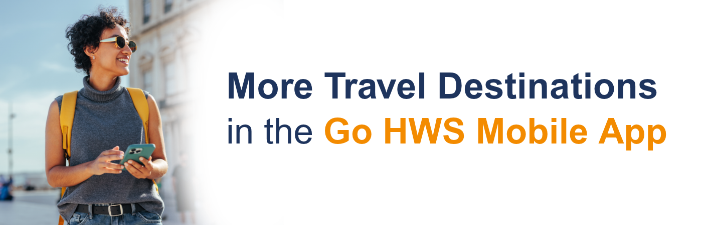 Banner image showing a happy travel nurse with the text, 'More Travel Destinations in the Go HWS Mobile App' Banner image showing a happy travel nurse with the text, 'More Travel Destinations in the Go HWS Mobile App'