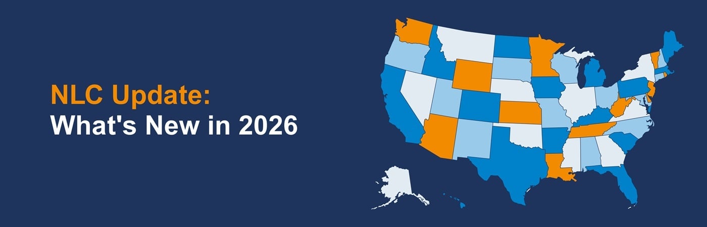 Banner iIllustration showing a map of the USA with the text, 'NLC Update: What's New in 2026'
