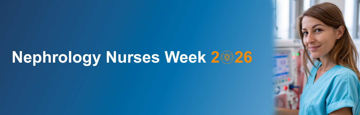 Banner image showing a happy nephrology RN with the text, 'Nephrology Nurses Week 2026'