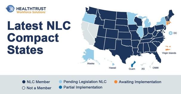Map of the latest NLC states and territories in the U.S., updated July 7, 2025.