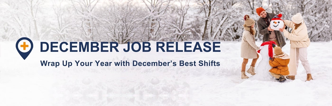 Image showing people making a snowman with the text, 'December Job Release: Wrap up Your Year with December's Best Shifts'